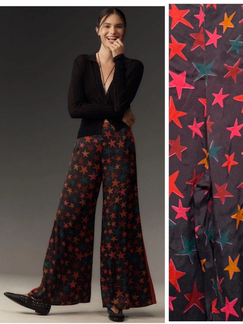 Farm Rio x Anthropologie Star Print Wide-Leg Pants Flowy Women’s L